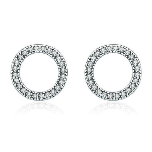 Round CZ Circle Stud Earrings