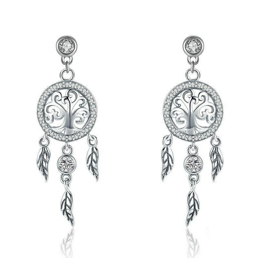 Tree of Life Dream Catcher Drop Earrings