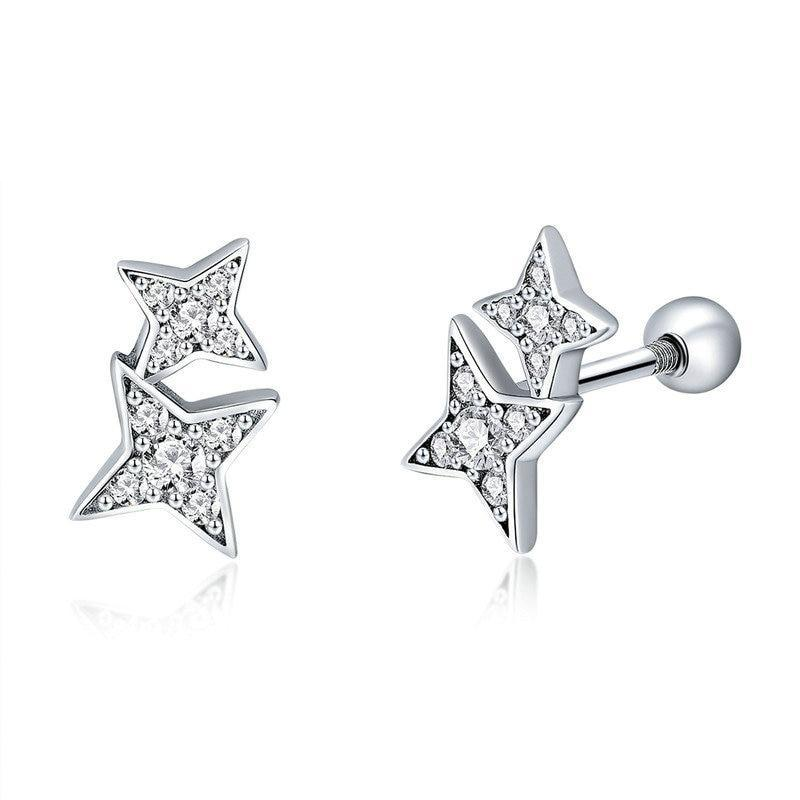 925 Sterling Silver Sparkling Star Meteor Luminous Crystal Stud Earrings