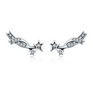 925 Sterling Silver Shining Meteor Star Clear CZ Stud Earrings