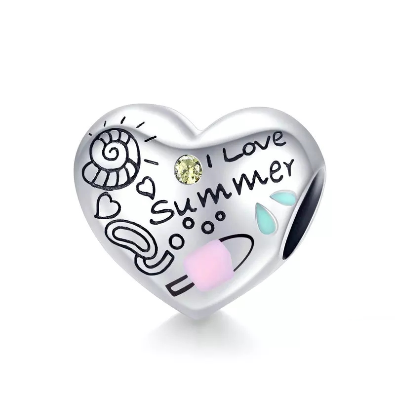 925 Sterling Silver I Love Summer Heart Bead Charm