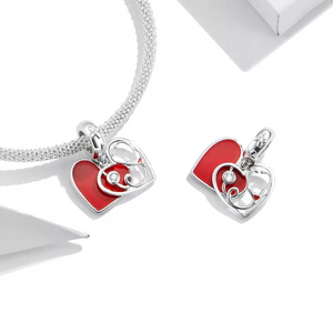 925 Sterling Silver Red Enamel Stethoscope Heart Dangle Charm