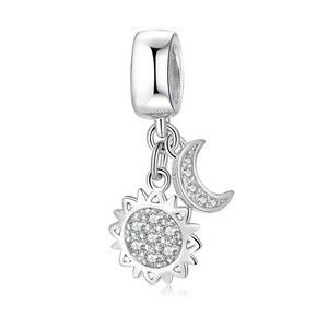925 Sterling Silver CZ Star and Moon Dangle Charm