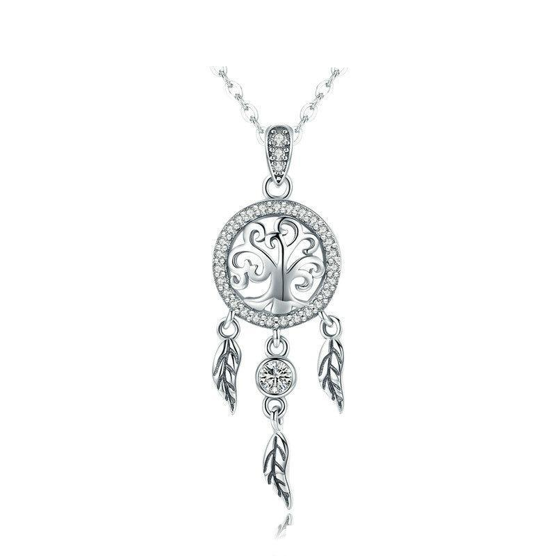 925 Sterling Silver Tree of Life Fashion Dream Catcher Pendant Necklace