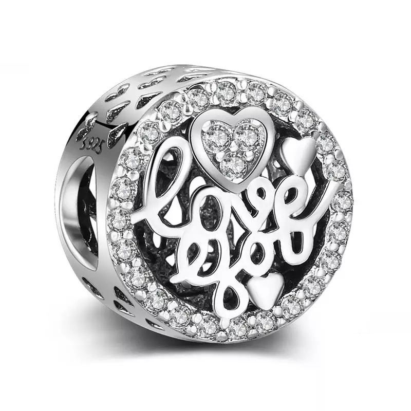 925 Sterling Silver CZ I Love You Bead Charm