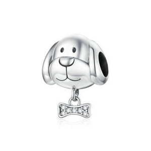 925 Sterling Silver Dog with Bone Bead Charm
