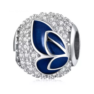 925 Sterling Silver Blue Enamel and CZ Butterfly Ball Bead Charm