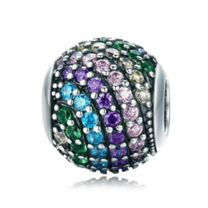 925 Sterling Silver Rainbow Charm Color Crystal CZ Beads