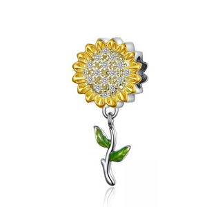 925 Sterling Silver Yellow Sunflower Dangle Charm