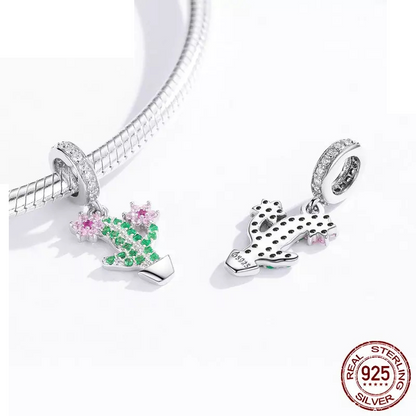 Tiny  Blooming Cactus CZ Dangle Charm