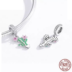 925 Sterling Silver Tiny CZ Cactus Dangle Charm