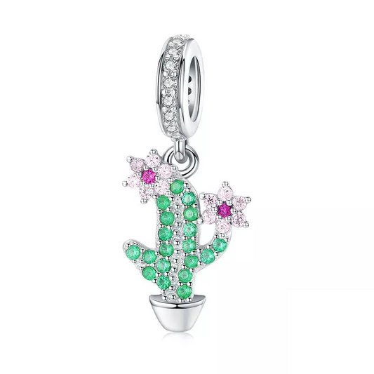 Tiny  Blooming Cactus CZ Dangle Charm