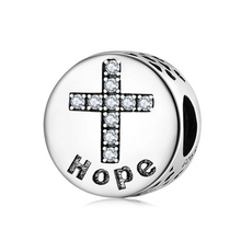Load image into Gallery viewer, 925 Sterling Silver HOPE CZ Cross Pattern Bead Charm