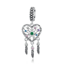 Load image into Gallery viewer, 925 Sterling Silver Colourful CZ Heart Shaped Dream Catcher Dangle Charm