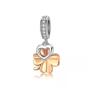 925 Sterling Silver and Rose Gold PLATED Clover Dangle Charm