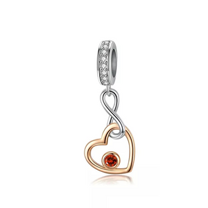 925 Sterling Silver Rose Gold and Silver Heart Dangle Charm