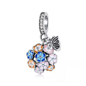 925 Sterling Silver Flower Bouquet Bead Charm