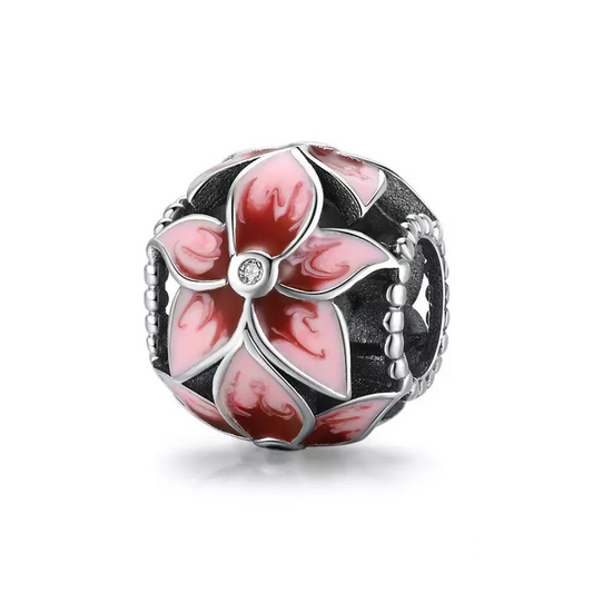 Frangipani Flower Pink Enamel Ball Bead Charm