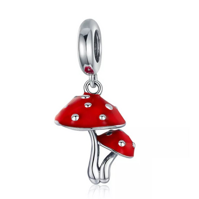 925 Sterling Silver Red Toadstool Dangle Charm