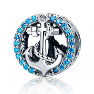 925 Sterling Silver Blue CZ Anchor Bead Charm