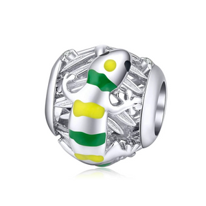 925 Sterling Silver Green and Yellow Lizard Bead Charm