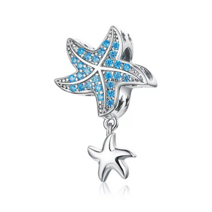 925 Sterling Silver Blue StarFish Dangle Charm