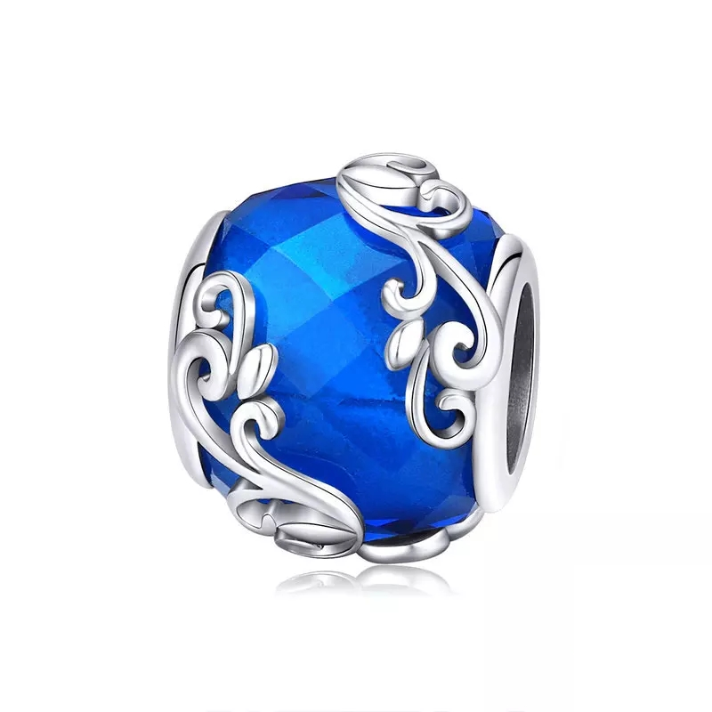 925 Sterling Silver Royal Blue Glass Patterned Bead Charm