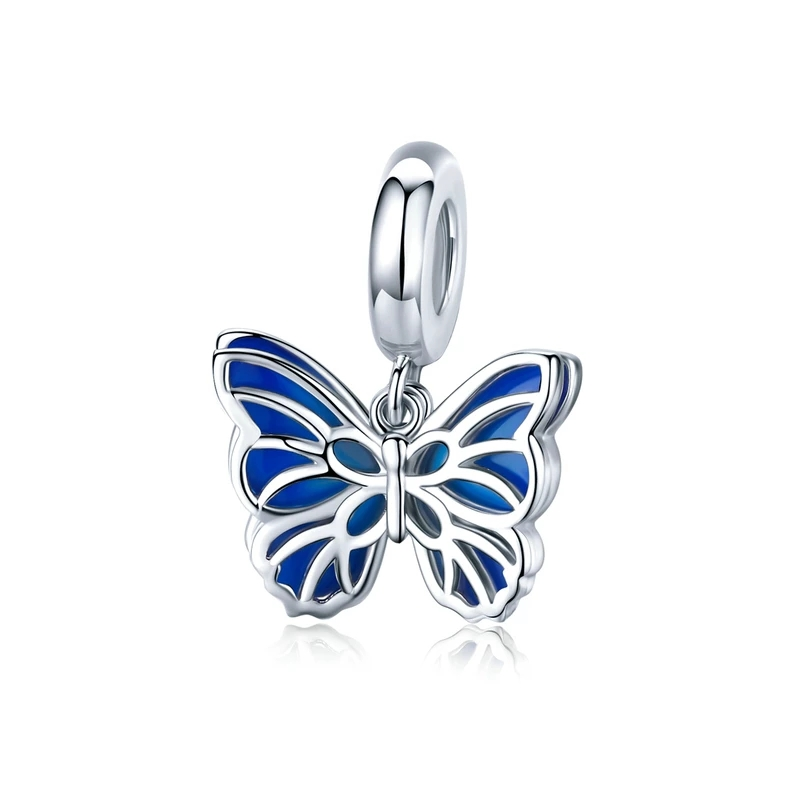 925 Sterling Silver Blue Butterfly Double Dangle Charm
