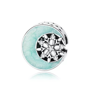 925 Sterling Silver Turquoise Enamel CS Snowflake Bead Charm