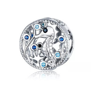 925 Sterling Silver Blue CZ Seahorse Bead Charm