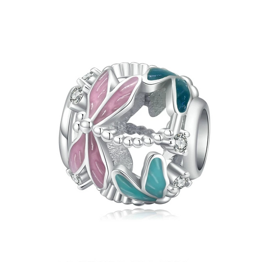 Enamel Dragonfly Openwork Ball Bead Charm