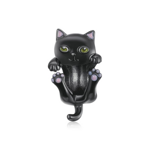 925 Sterling Silver Black Hanging Cat Bead Charm