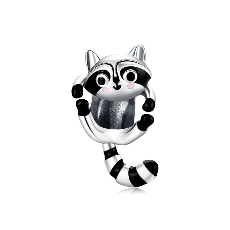925 Sterling Silver Hanging Raccoon Bead Charm