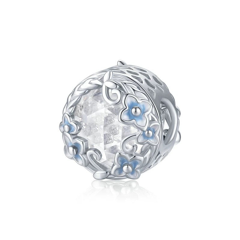 925 Sterling Silver Flower Clear Glass Bead Charm