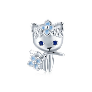 925 Sterling Silver Garden Fairy Cat Bead Charm