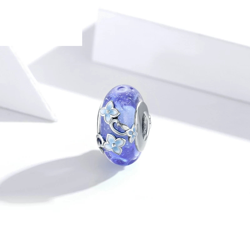 Blue Flower Murano Glass Bead Charm