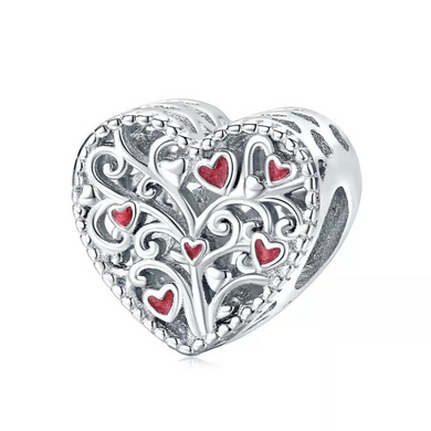 925 Sterling Silver Tree of Life and Hearts Bead Charm