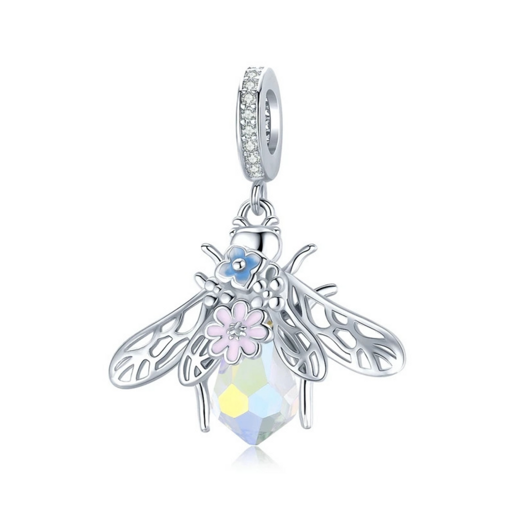 925 Sterling Silver Crystal Glass Bee Dangle Charm