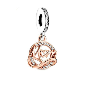 925 Sterling Silver Two Tone MOM Dangle Charm