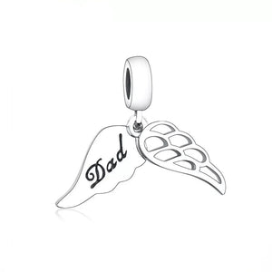 925 Sterling Silver DAD Engraved Angel Wing Dangle Charm