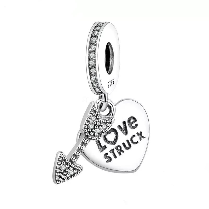 925 Sterling Silver Love Struck Heart and Arrow Dangle Charm