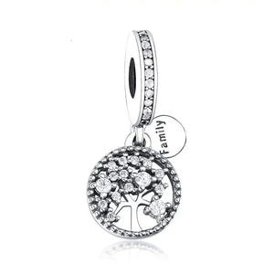 925 Sterling Silver CZ Family Tree of Life Dangle Charm