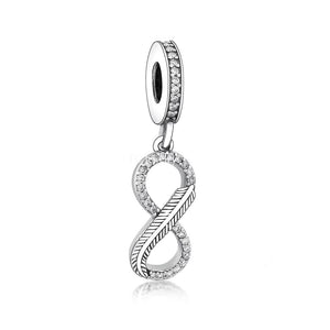 925 Sterling Silver Infinity Feather Motive Dangle Charm