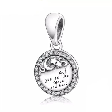 925 Sterling Silver I Love You to the Moon and Back Dangle Charm