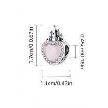 Load image into Gallery viewer, 925 Sterling Silver CZ Pink Heart Castle Bead Charm