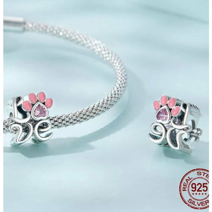 Love Paw Print Openwork Bead Charm