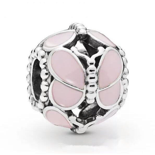 925 Sterling Silver Butterfly Pink Enamel Bead Charm