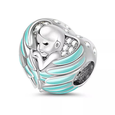 925 Sterling Silver Baby Boy Wrapped Angel Wings Bead Charm