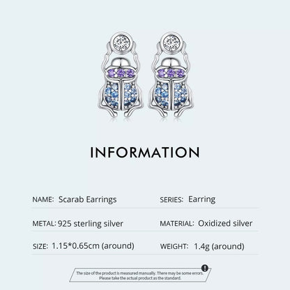 Purple and Blue CZ Scarab Earrings
