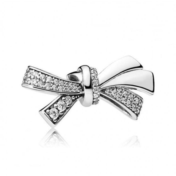 925 Sterling Silver CZ Bow Bead Charm